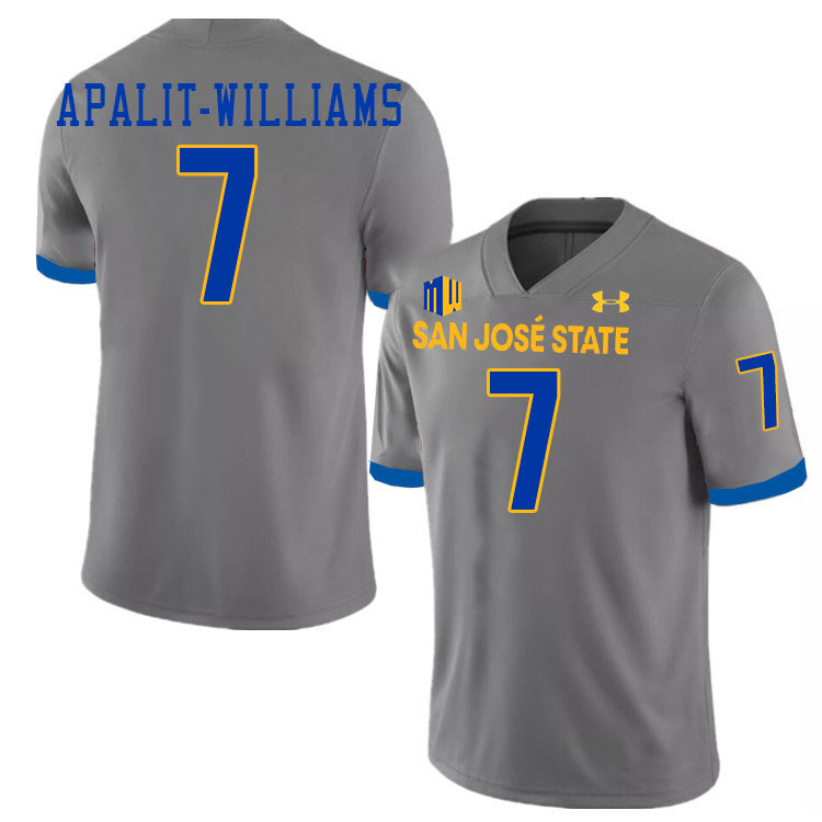 #7 Jalen Apalit-Williams SJSU Jersey,San Jose State Spartans Football Jersey College Uniforms-Grey #7 Jalen Apalit-Williams SJSU Jersey,San Jose State Spartans Football Jersey College Uniforms-Grey